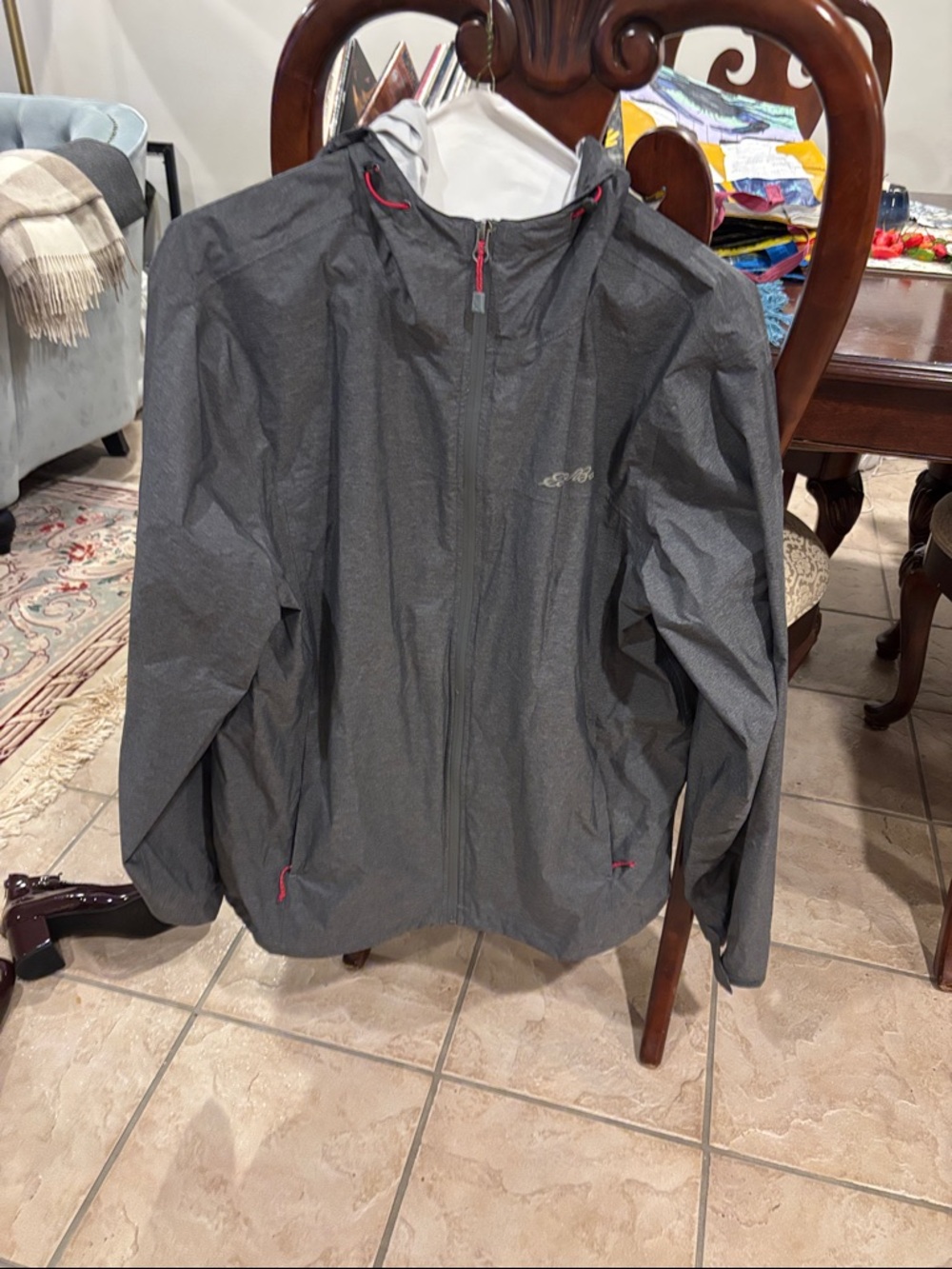 Eddie Bauer Men's Gray Black Hooded Rain Shell